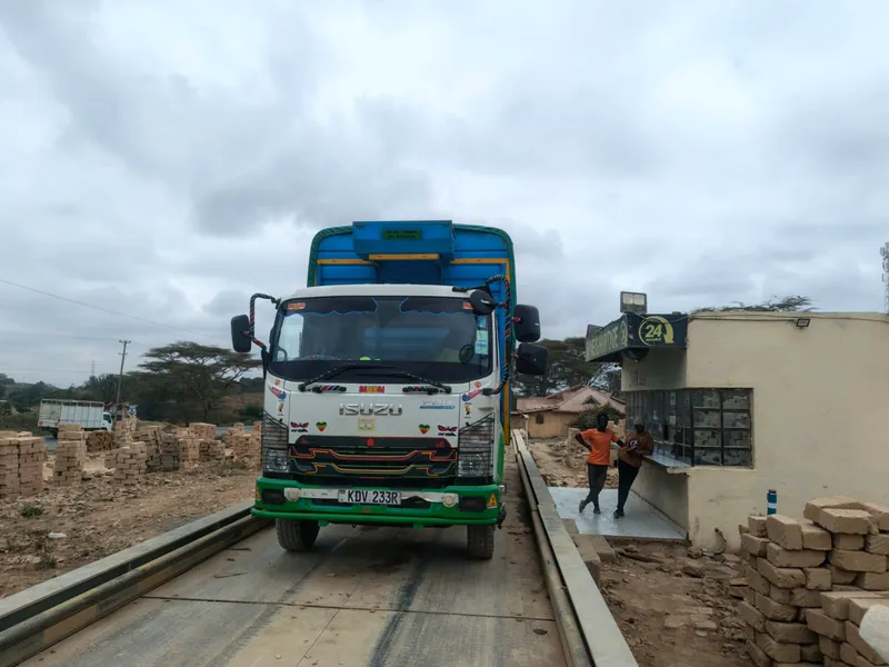 Loaded truck crossing the weighbridge